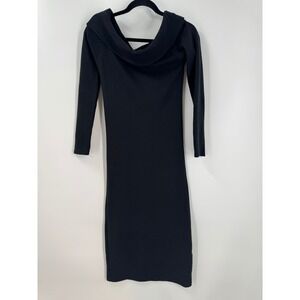 ZARA Women's Black Long Sleeve Cowl Neck Ribbed Knit Midi Sweater Dress Sz Small